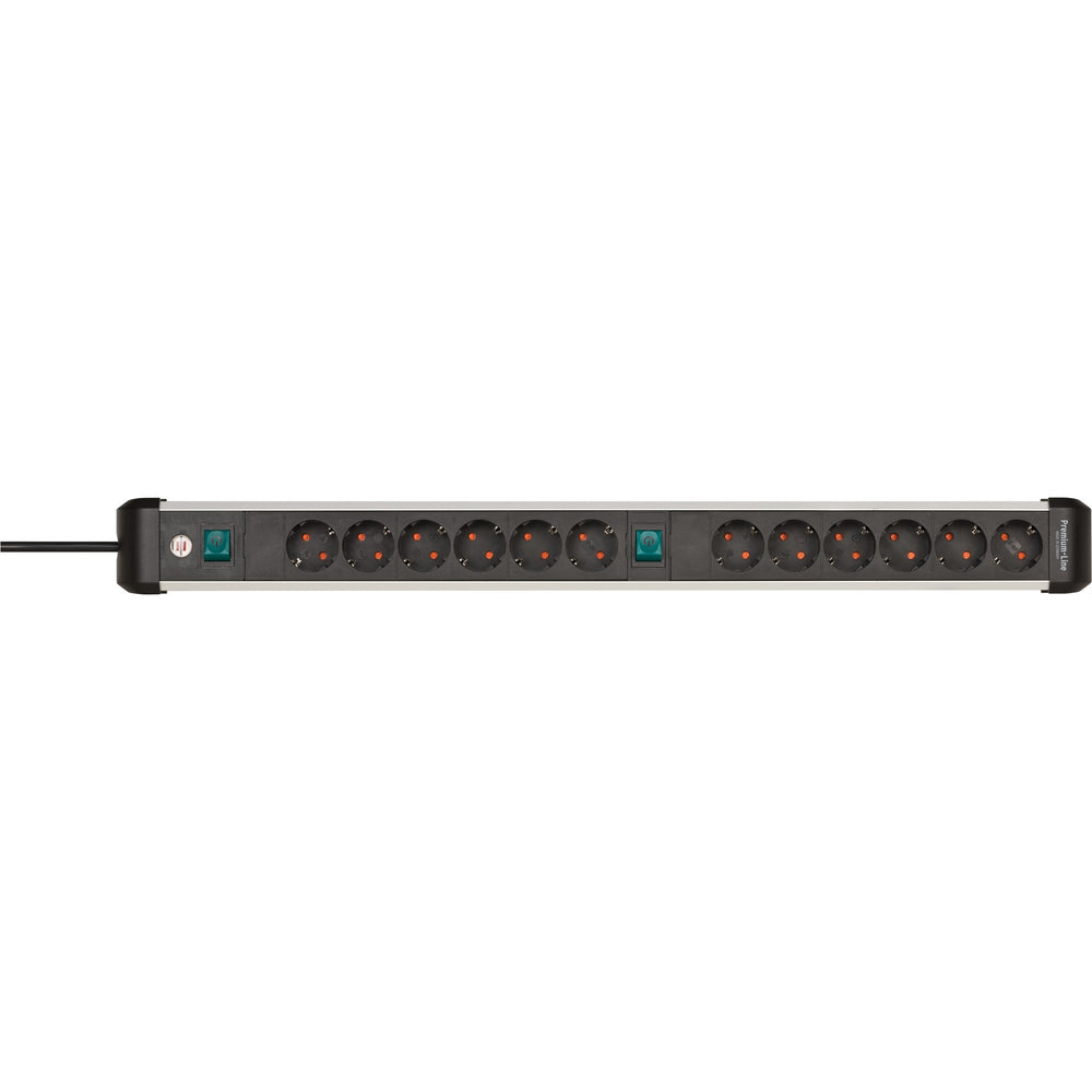 Brennenstuhl premium-alu-line stekkerdoos 12-voudig 3 m h05vv-f 3g1,5 2x 6-voudig schakelbare contactdozen