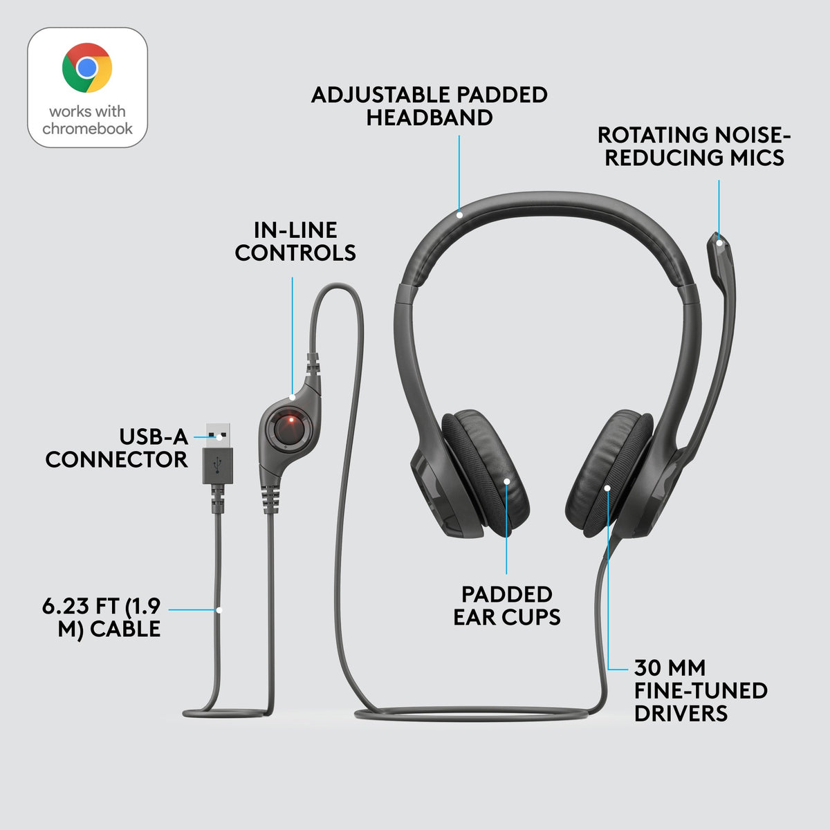 Headset logitec h390 usb zwart