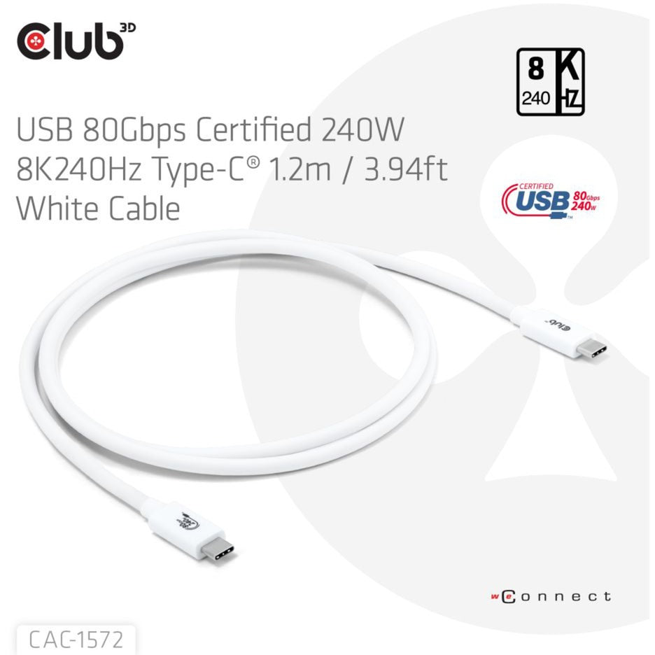 Club 3D USB-C 80Gbps gecertificeerd 240W 8k 240Hz