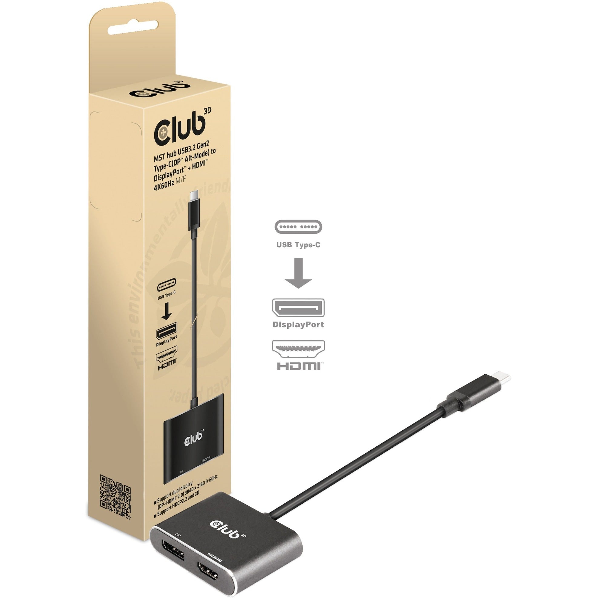 Club 3D Club 3D MST hub USB3.2 Gen2 Type-C (DP Alt-Mode) naar Display