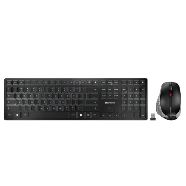 Cherry dw 9500 slim draadloze desktopset (zwart, eu lay-out (qwerty), scissor switches, 100%, 3.000 dpi, 2.4 ghz bluetooth 4.2)