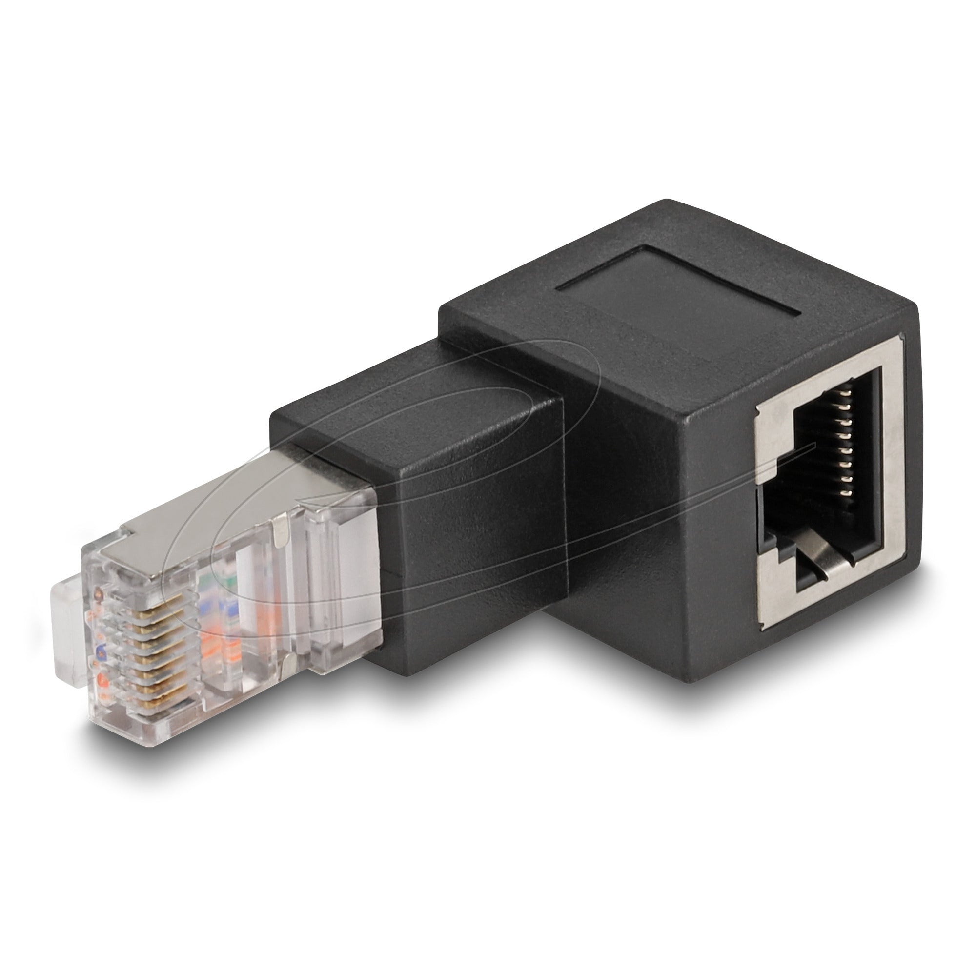 Delock rj45 plug to rj45 jack adapter cat.6a 90° downwards angled (zwart)
