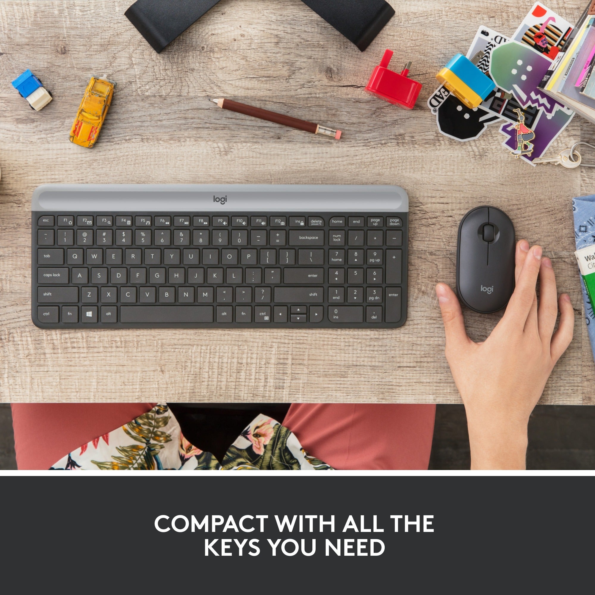 Logitech mk470 slim draadloze desktopset (zwart, us-international lay-out (qwerty), scissor switches, 100%, 1000 dpi)
