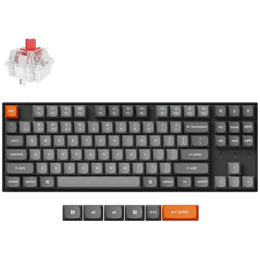 Keychron k8 max-a1 mechanisch toetsenbord (zwart, us lay-out (qwerty), super red, 80% (tkl), witte leds, osa double-shot pbt, usb-c | 2.4 ghz | bluetooth 5.1)