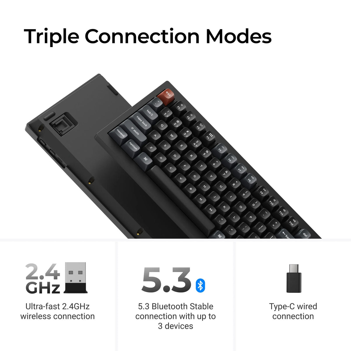 Keychron v1 ultra 8k wireless custom mechanical keyboard (zwart, us lay-out (qwerty), silk pom brown, 75%, rgb, hot swap, 2.4 ghz | bluetooth 5.3 | usb-c)