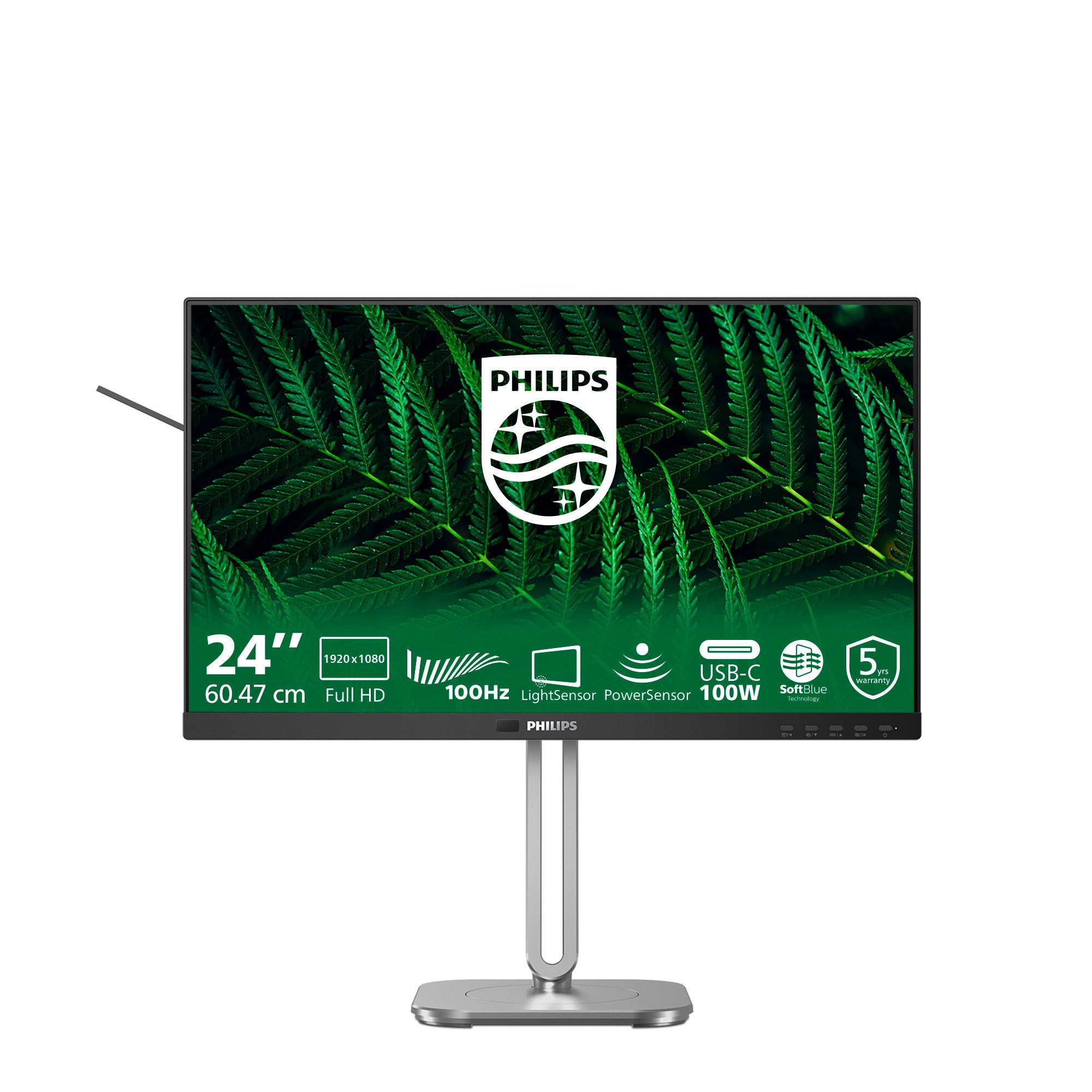 Philips 24b2g5301 23.8 monitor (zilver zwart, vga, hdmi, displayport, usb-c, lan, audio, 100 hz)