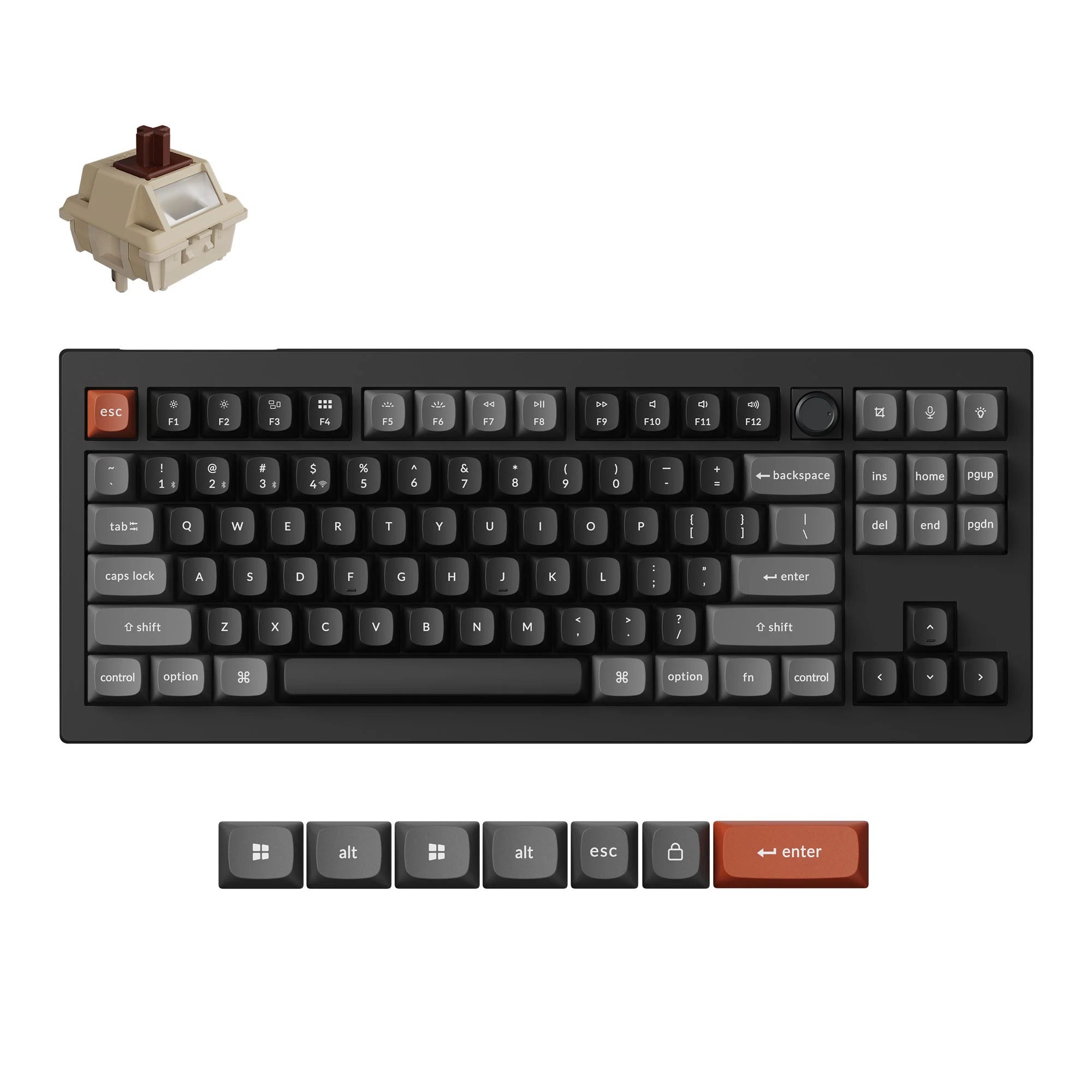 Keychron v3 ultra 8k wireless custom mechanical keyboard (zwart, us lay-out (qwerty), silk pom brown, 80% (tkl) , rgb, hot swap, 2.4 ghz | bluetooth 5.3 | usb-c)