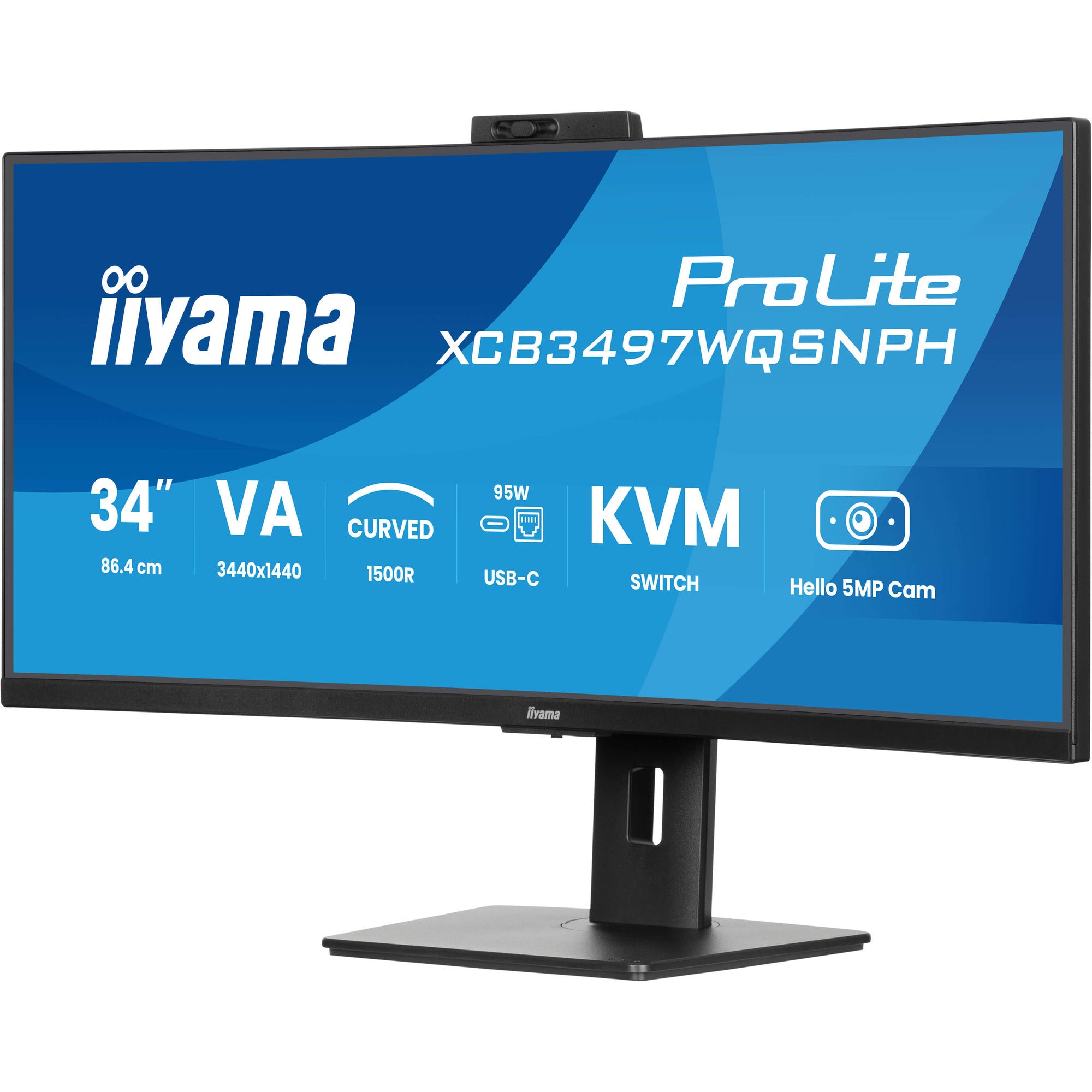 Iiyama prolite xcb3497wqsnph-b1 34 curved ultrawide monitor (zwart, 2x hdmi, displayport, 2x usb-a, 3x usb-c, rj-45)