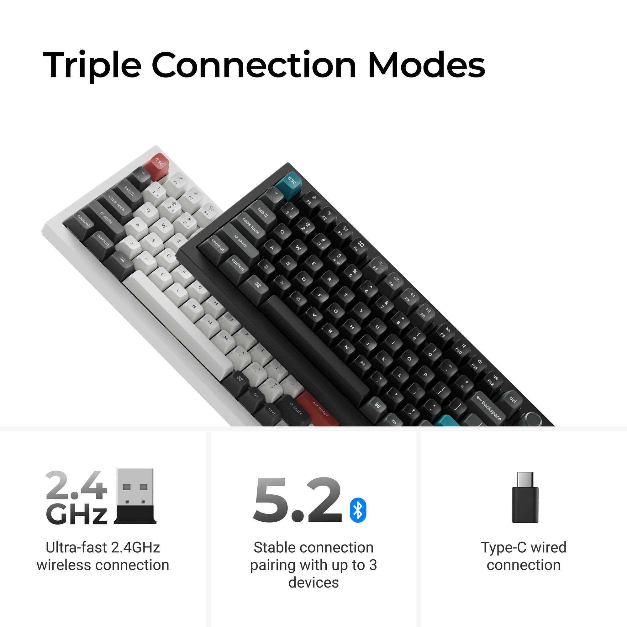 Keychron q1 ultra-m1 8k wireless custom mechanical keyboard (zwart, us lay-out (qwerty), silk pom red, 75%, rgb, hot swap, 8k, 2.4 ghz | bluetooth 5.2 | usb-c)