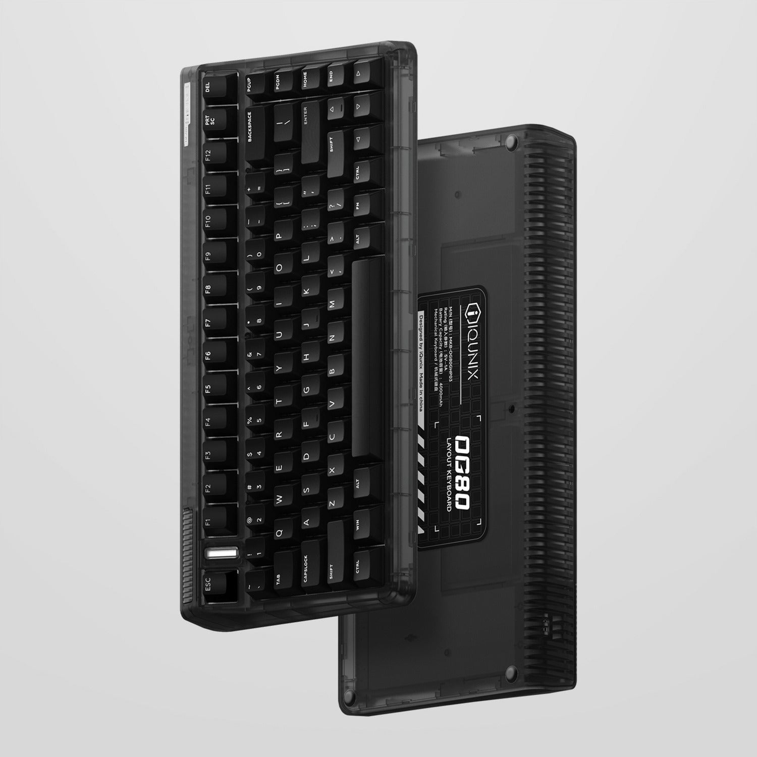 Iqunix og80 dark side wireless mechanical keyboard, gaming toetsenbord (zwart, us lay-out, gateron brown, rgb leds, 80% (tkl), hot-swappable, pbt, 2.4ghz | bluetooth 5.1 | usb-c)