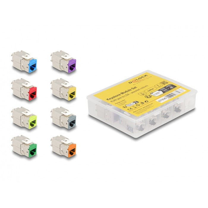 Delock rj45 jack naar lsa cat 6a toolfree keystone module (meerkleurig, 8 stuks)