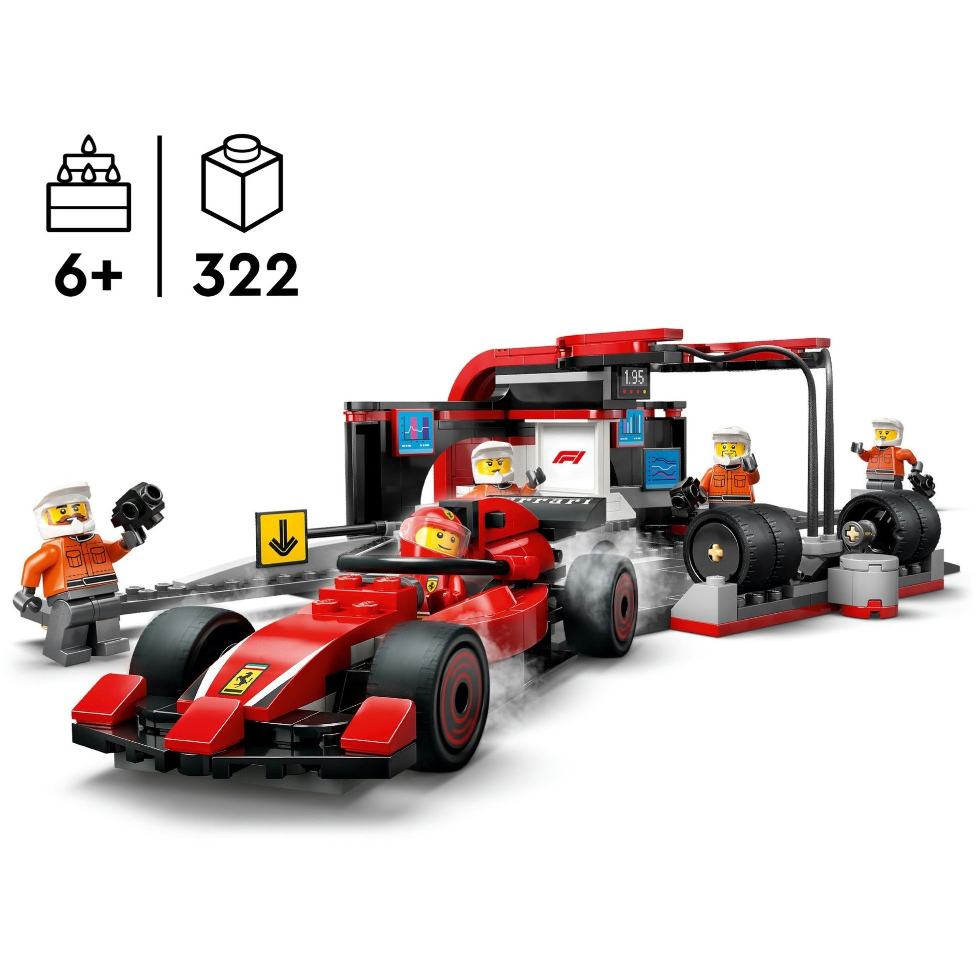 Lego city f1 pitstop en pitcrew met ferrari auto - 60443