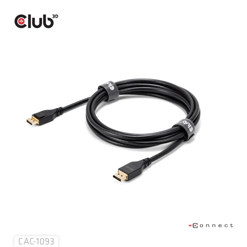 Club 3d gecertificeerde displayport 2.1 kabel (zwart, 3 meter, 8k)