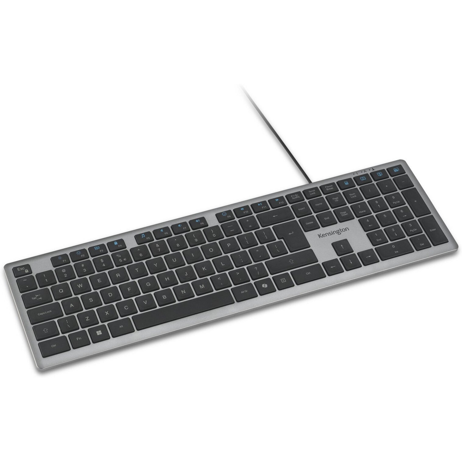Kensington kb515 eq usb-c usb-a wired keyboard (grijs, us-international lay-out (qwerty), scissor switches, 100%)