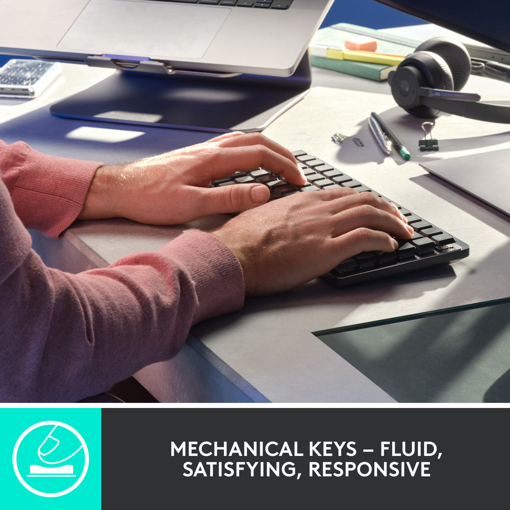 Logitech mx mechanical mini toetsenbord (zwart, us-international lay-out (qwerty), gl tactile, 80% (tkl), bluetooth)