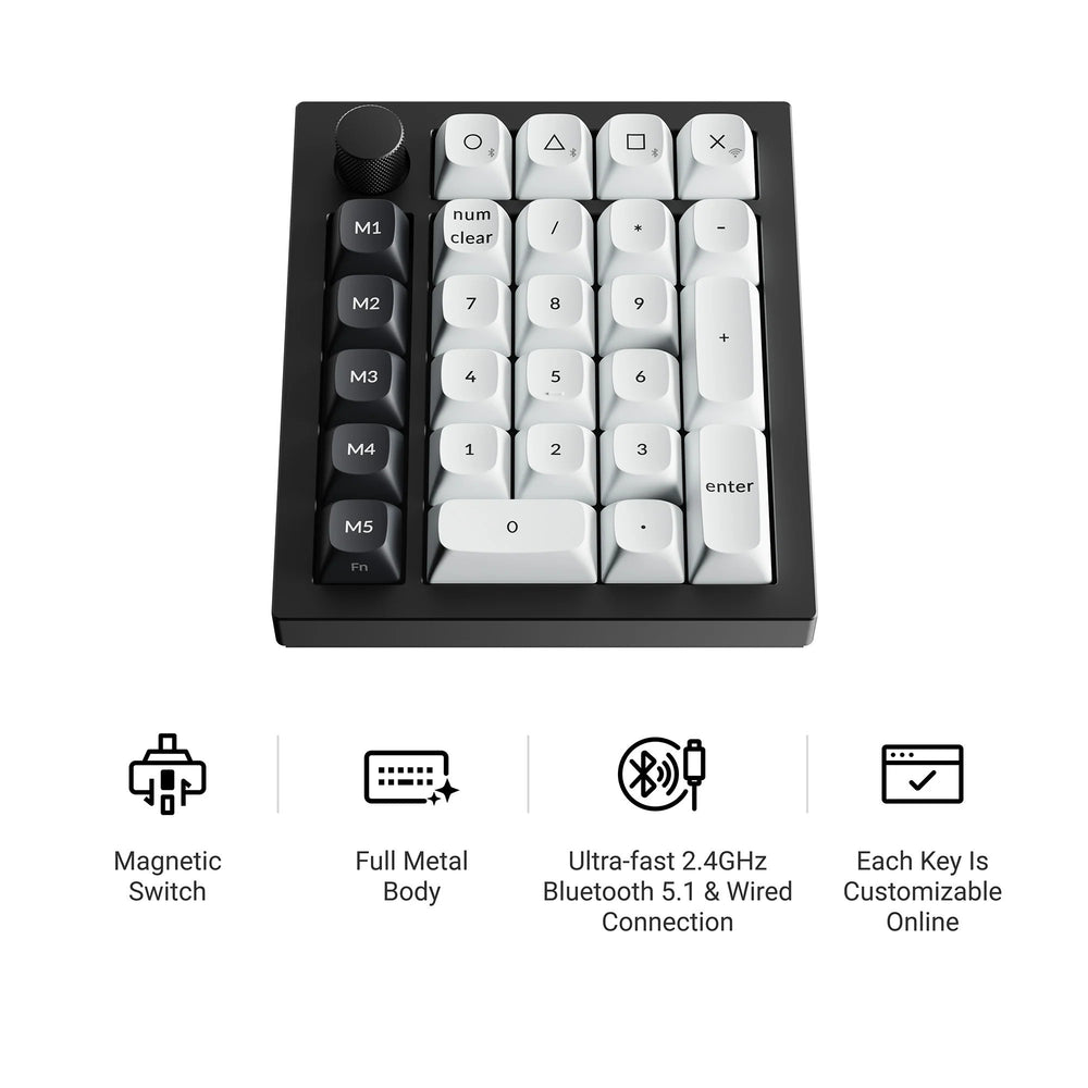 Keychron q0 he qmk wireless custom number pad rgb mechanisch numpad (zwart, us lay-out (qwerty), gateron double-rail magnetic nebula, hot-swap, rgb, double-shot pbt keycaps)