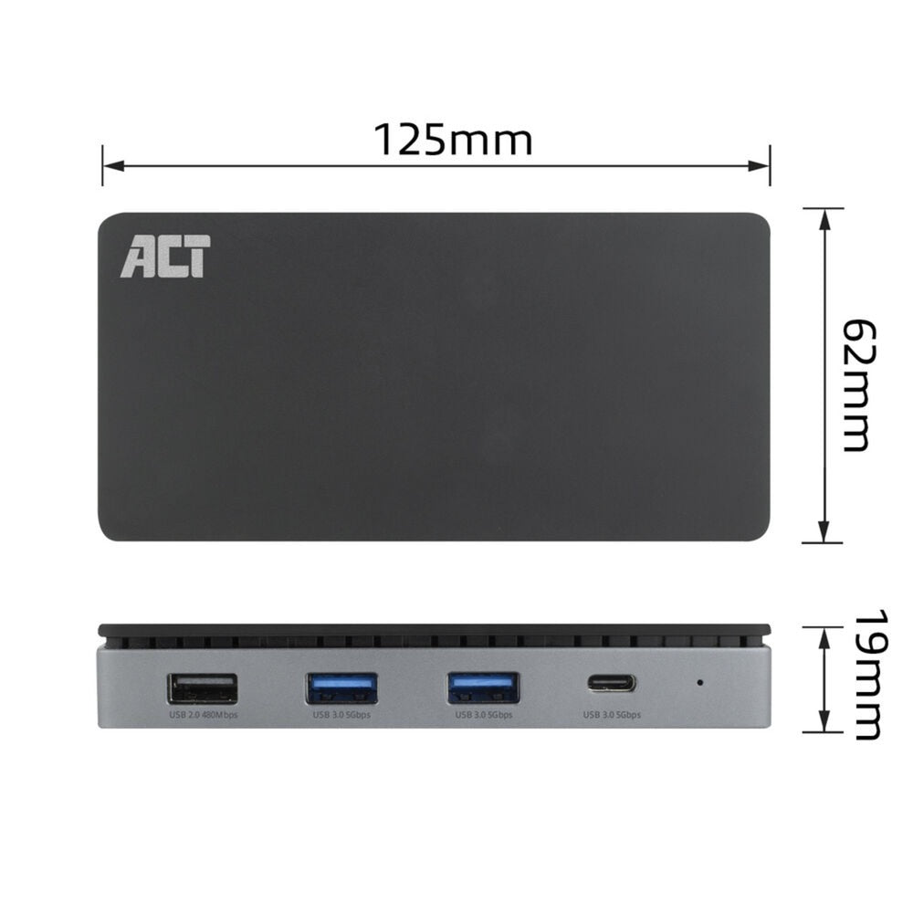 Act connectivity usb-c 4k mst dockingstation (zwart grijs)