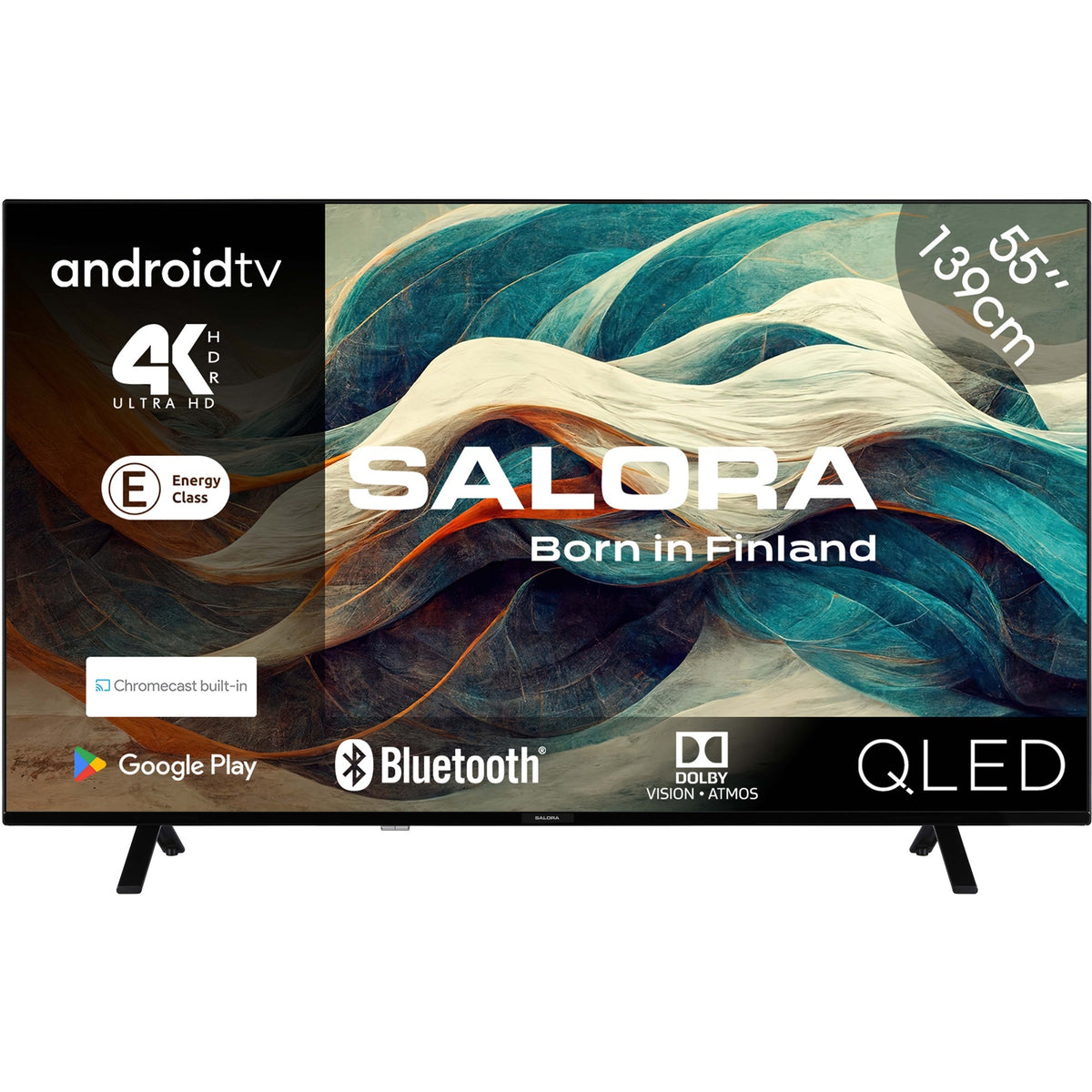 Salora 55qled320 55 4k ultra hd led tv (zwart, hdmi, usb, bluetooth, wi-fi, audio, chromecast, android tv)
