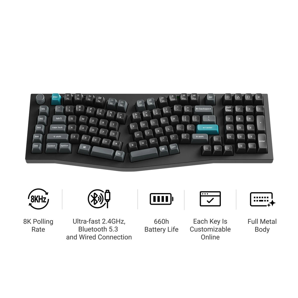 Keychron q13 ultra-m1 8k wireless custom mechanical keyboard (zwart, us lay-out (qwerty), silk pom red, 96%, rgb, hot swap, 8k, 2.4 ghz | bluetooth 5.2 | usb-c)