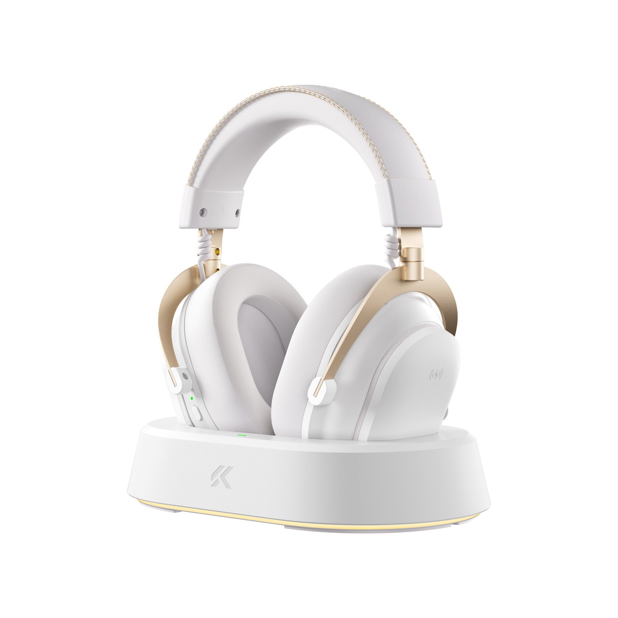 Mchose v9 turbo+ magnetic wireless over-ear gaming headset (hoogglans wit goud, nintendo switch, playstation 4, playstation 5, mobiel, pc, 2.4g bluetooth usb)
