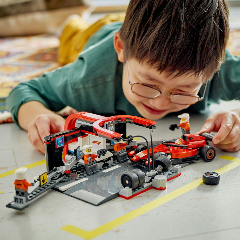 Lego city f1 pitstop en pitcrew met ferrari auto - 60443