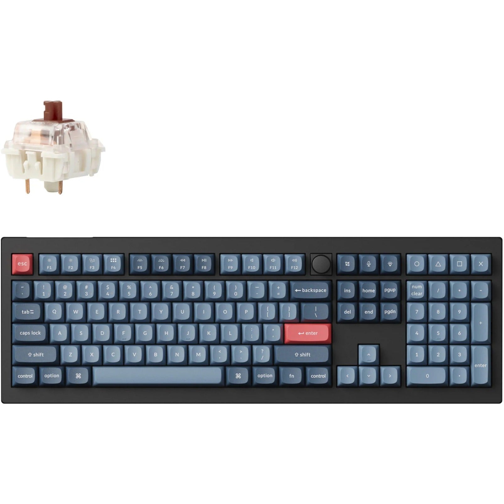 Keychron v6 max-d3 rgb mechanisch toetsenbord (zwart, us lay-out (qwerty), gateron jupiter brown, 100%, rgb leds, double-shot osa pbt, hot swap, 2.4ghz | bluetooth 5.1 | usb-c, knob)