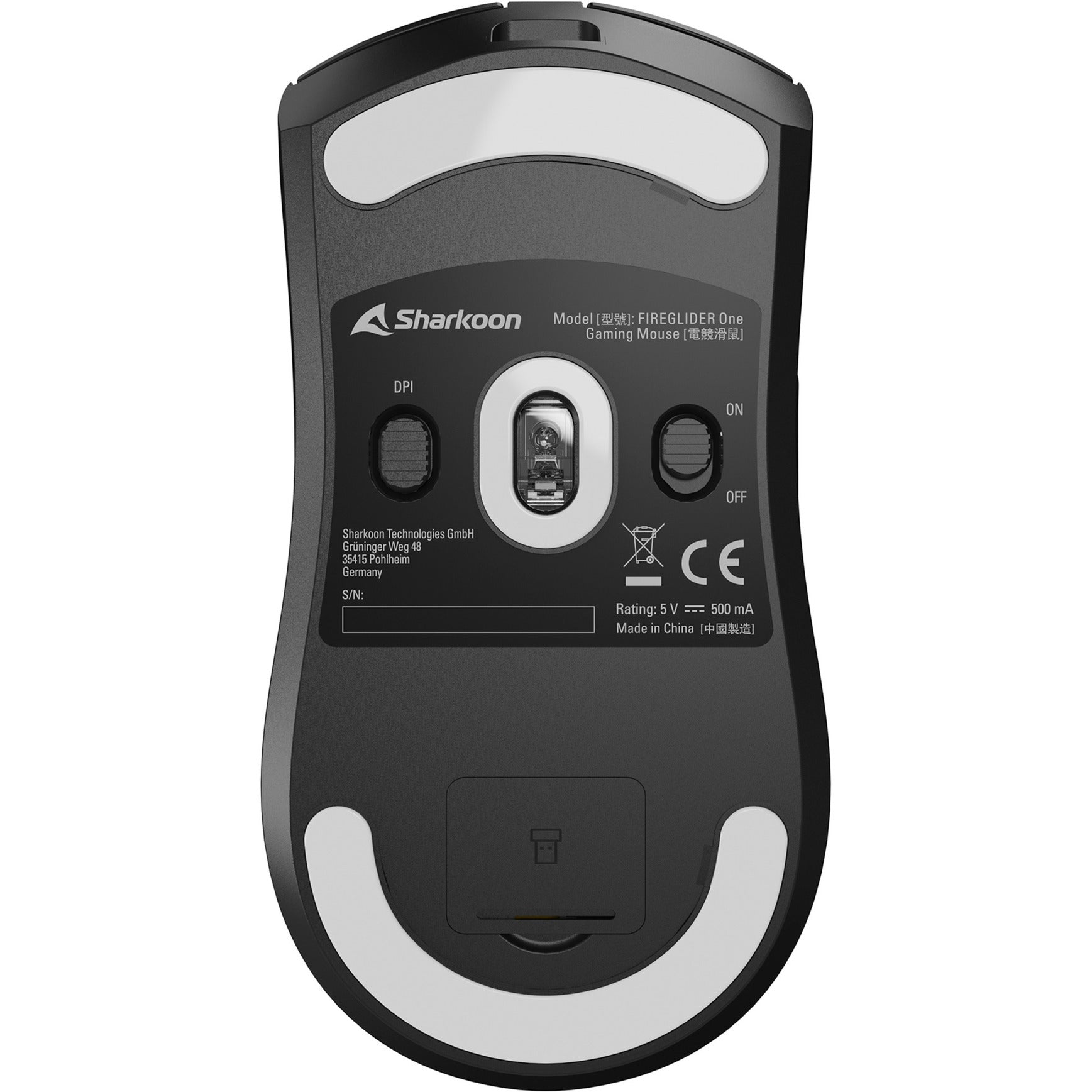 Sharkoon fireglider one gaming muis (zwart, 400 - 12.000 dpi, 2.4 ghz usb)
