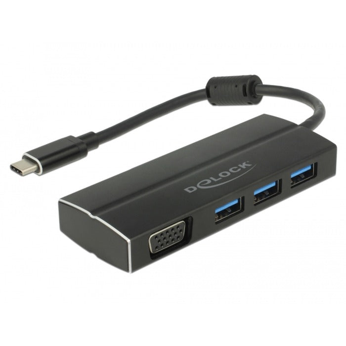 Delock usb-c naar 3x usb-a + vga adapter (zwart)