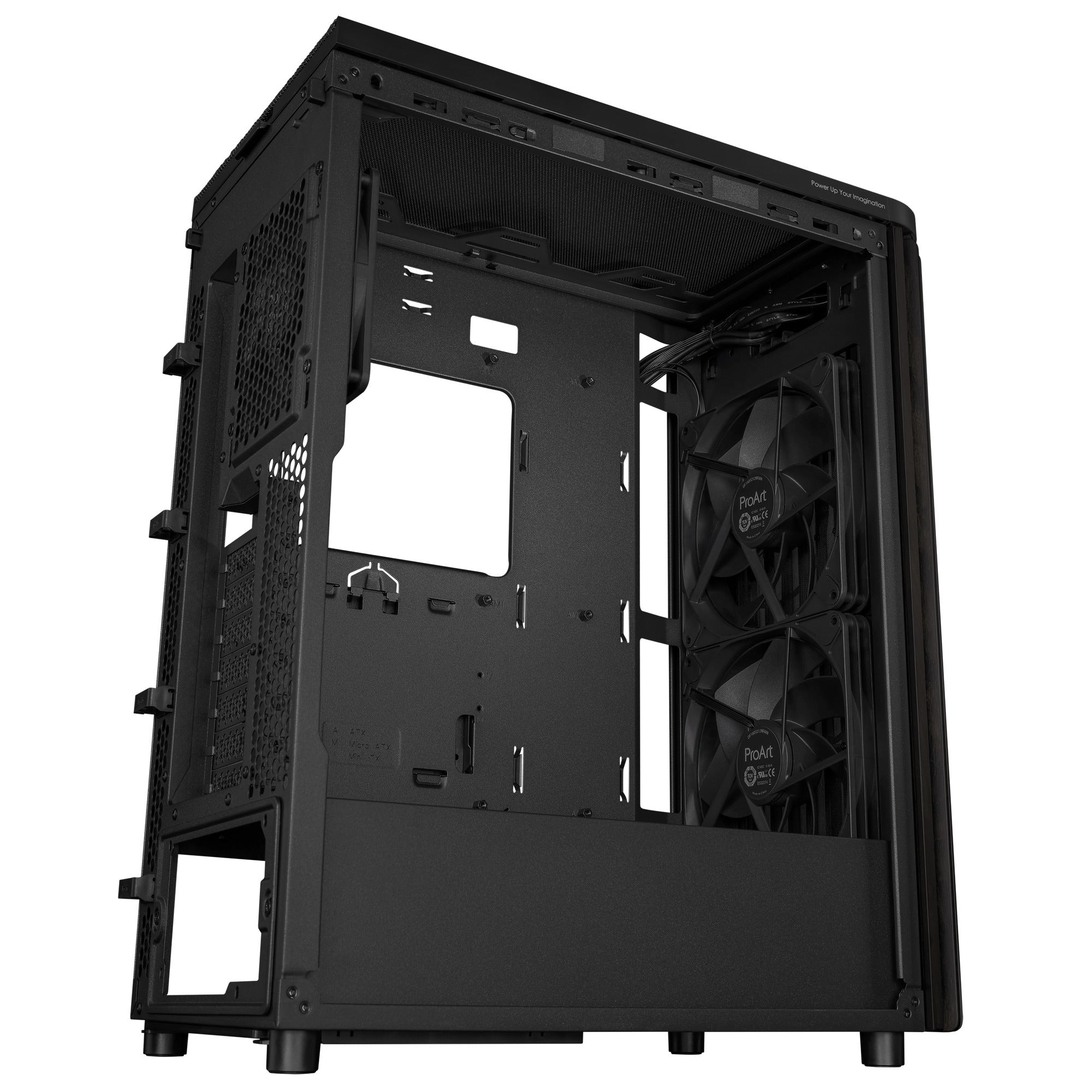 Asus proart pa401 wood edition - metal panel midi tower behuizing (zwart | 2x usb-a | 1x usb-c)