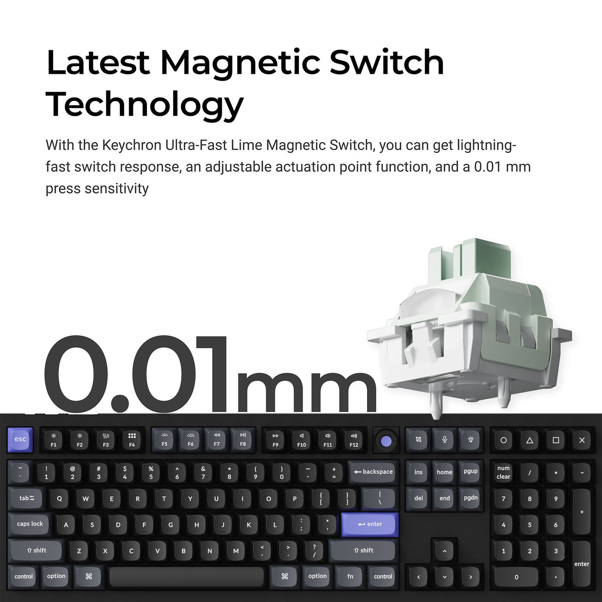 Keychron q6 he 8k magnetic switch keyboard (zwart, us lay-out (qwerty), ultra-fast lime, 100%, rgb, hot swap, 8k)