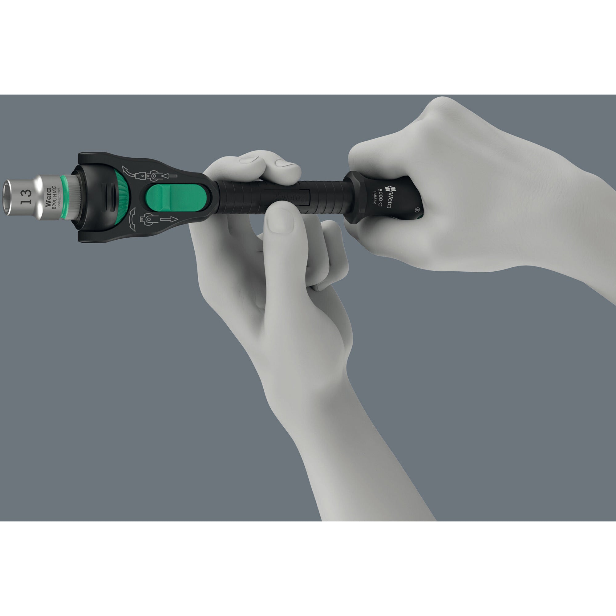 Wera 8000 c black edition zyklop speed ratel met 1 2 aandrijving (zwart groen)