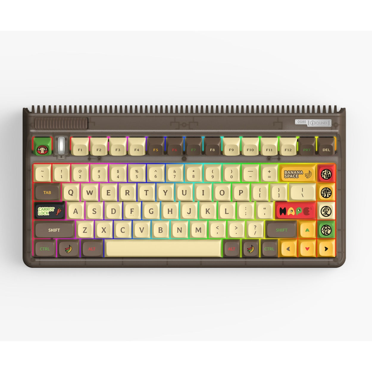 Iqunix og80 happy ape wireless mechanical keyboard, gaming toetsenbord (zwart, us lay-out, iqunix moonstone, rgb leds, 80% (tkl), hot-swappable, pbt, 2.4ghz | bluetooth 5.1 | usb-c)