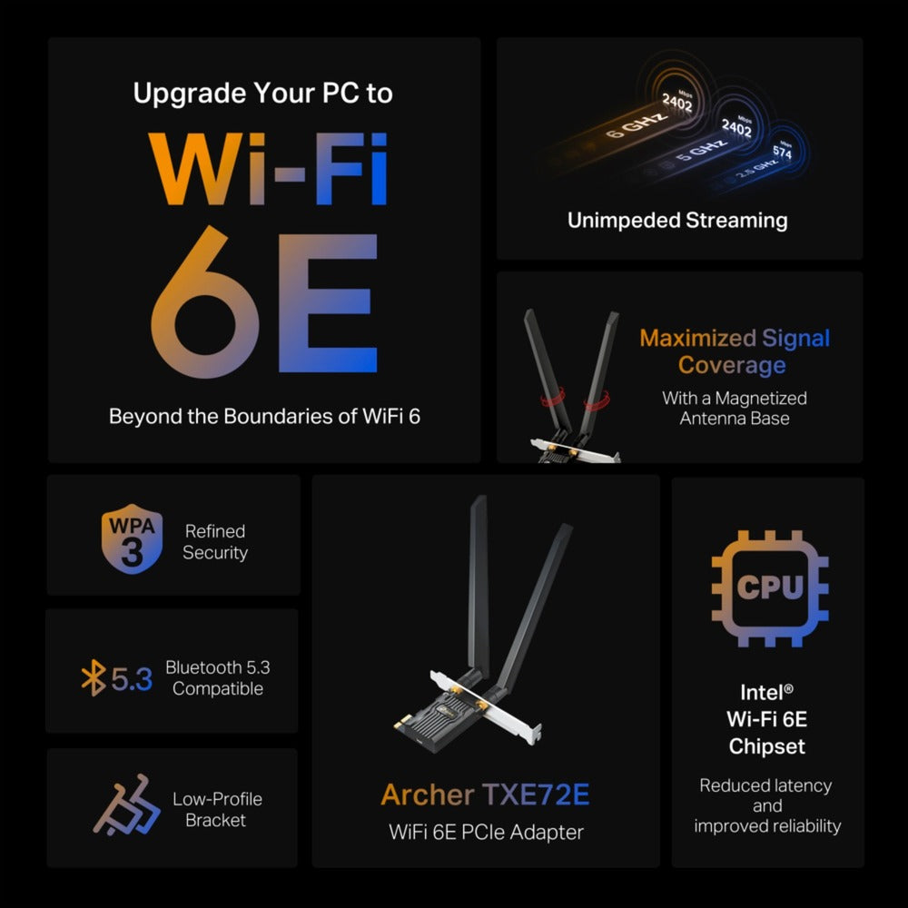 Tp-link archer txe72e axe5400 wi-fi 6e bluetooth 5.3 pcie