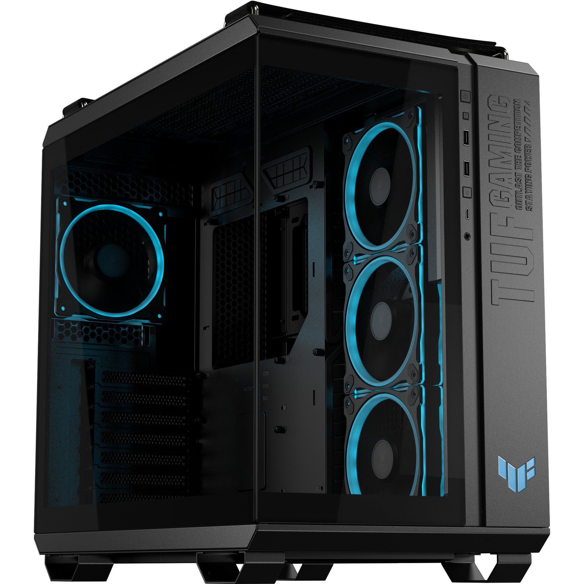 Asus tuf gaming gt502 horizon argb midi tower behuizing (zwart | 3x usb-a | 1x usb-c | tempered glass)