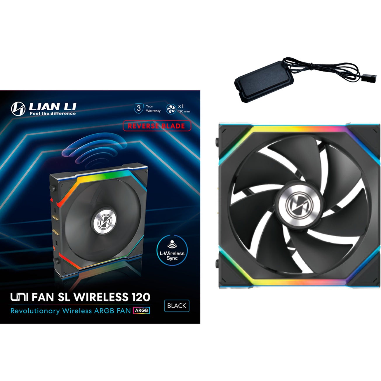 Lian li uni fan sl120 wireless reverse blade rgb case fan (zwart, 120 x 124.5 x 28 mm, pwm)