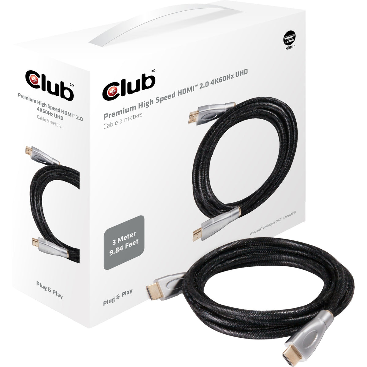 Club 3D Premium High Speed HDMI 2.0 Cable (3 meters, 4K)