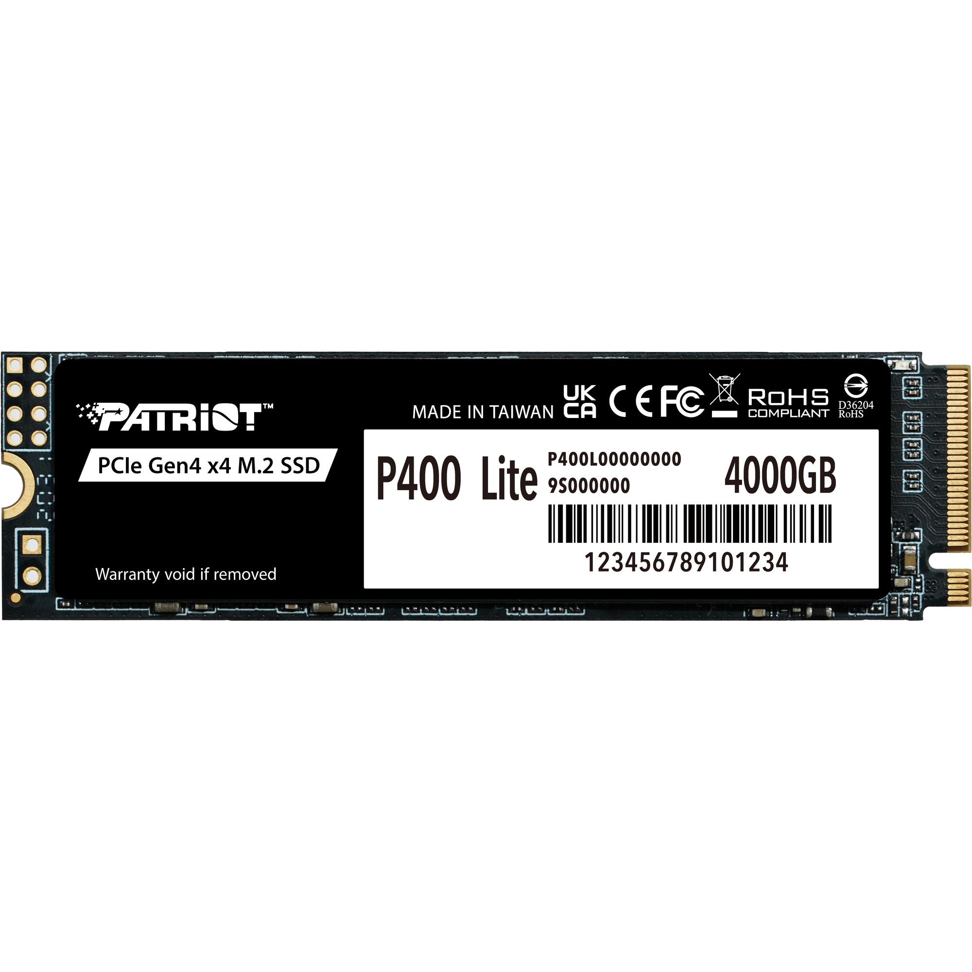 Patriot p400 lite 4 tb ssd (zwart wit, p400lp4kgm28h, pcie 4.0 x4, nvme 1.4, m.2 2280)