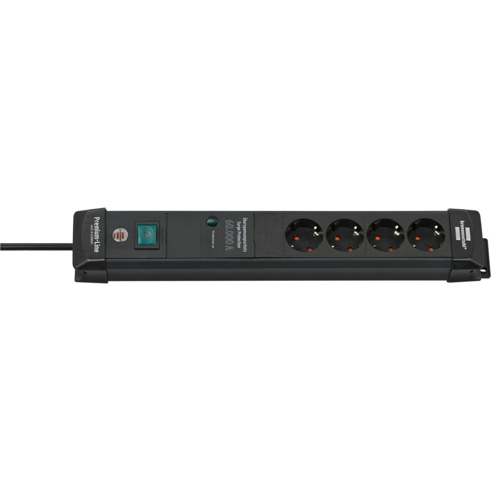 Brennenstuhl premium-line 60.000a stekkerdoos met overspanningsbeveiliging 4-voudig zwart 1,8m h05vv-f 3g1,5