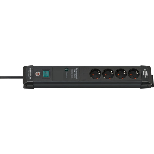Brennenstuhl Premium-Line 60,000A Surge Protector Power Strip 4-Way Black 1.8m H05VV-F 3G1.5