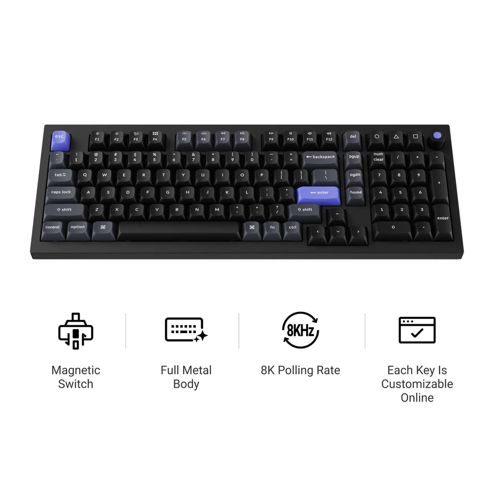 Keychron q5 he 8k magnetic switch keyboard (wit, us lay-out (qwerty), ultra-fast lime, 96%, rgb leds, osa double-shot pbt, hot swap, knob)