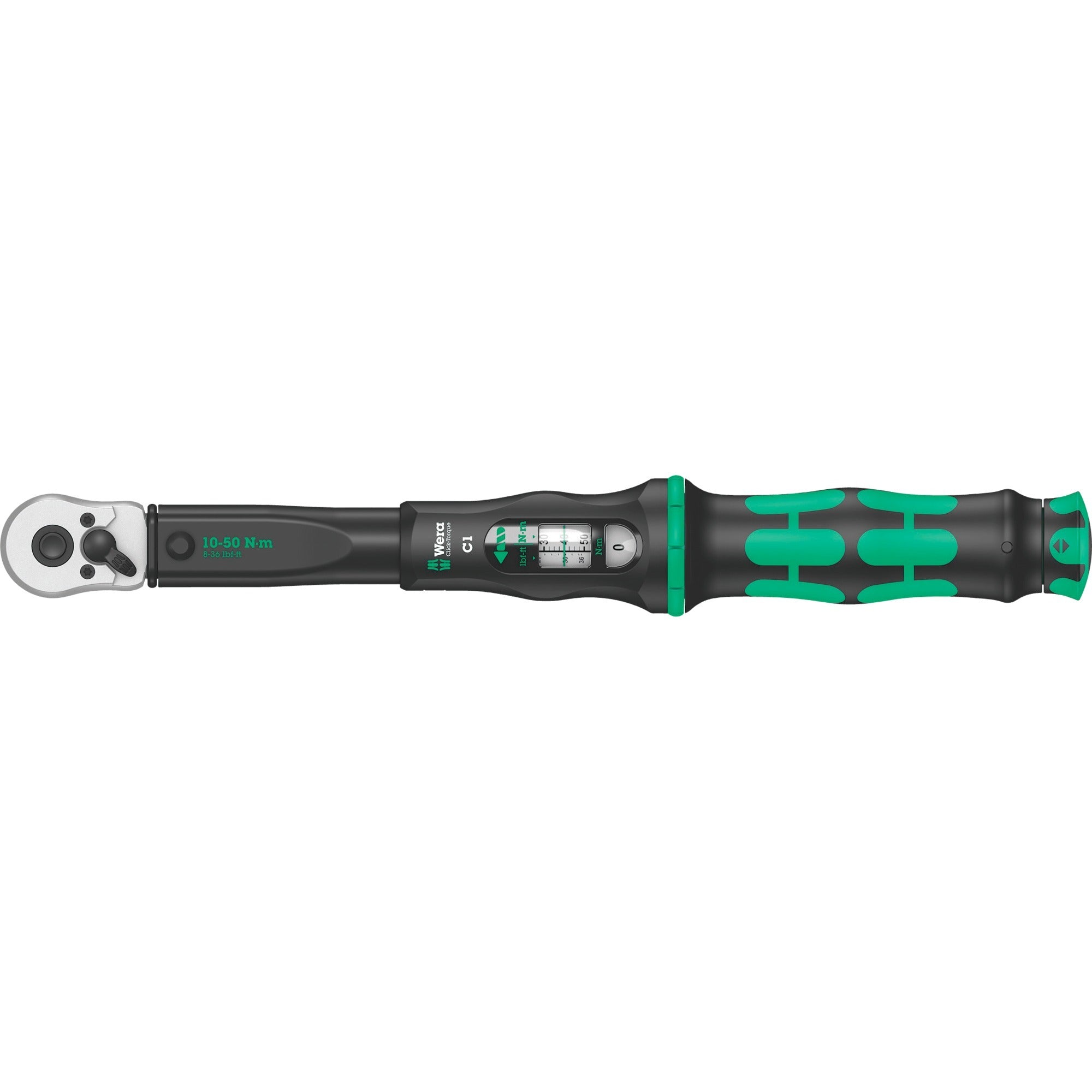 Wera click-torque c 1 draaimomentsleutel met omschakelratel, 10-50 nm (zwart groen, uitvoering 1 2 )