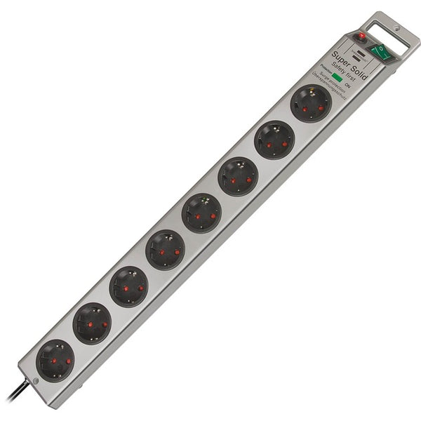 Brennenstuhl Super-Solid 8-way surge protector power strip (power strip 2.5m cable and switch - made of break-resistant polycarbonate) silver