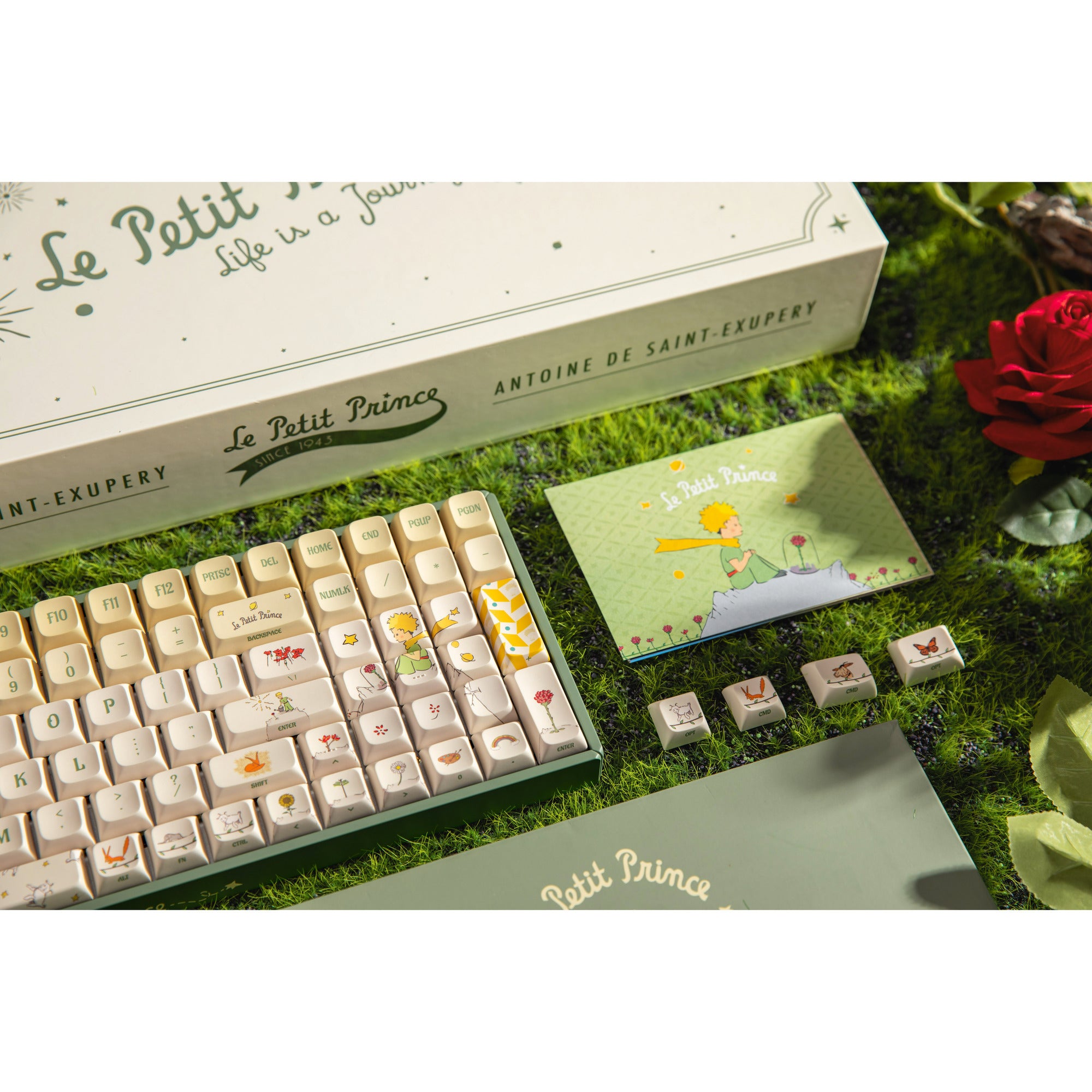 Iqunix f97 floral date, gaming toetsenbord (groen wit, us lay-out, gateron red, rgb leds, 96%, hot-swappable, pbt, 2.4ghz | bluetooth 5.1 | usb-c)