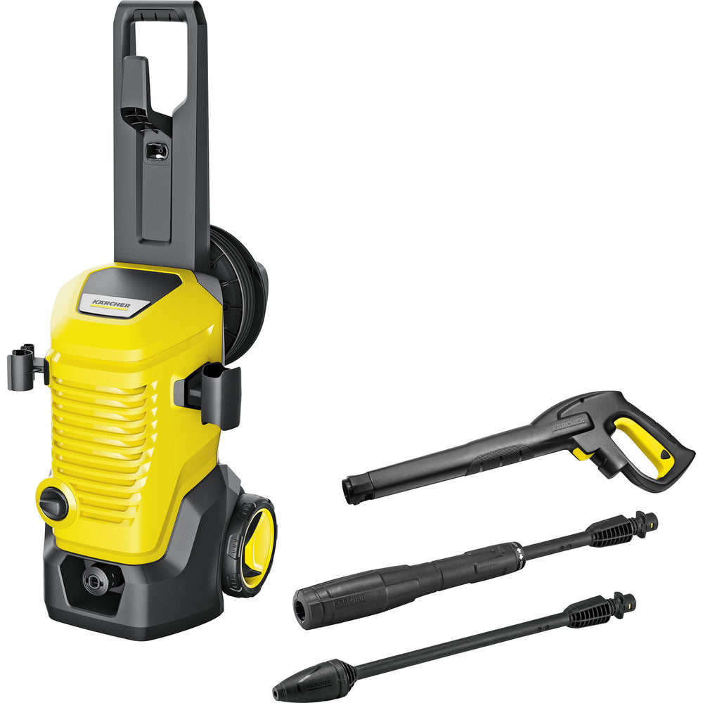 Kärcher k 5 wcm premium home hogedrukreiniger (geel zwart, met vuilfrees, slanghaspel en oppervlaktereiniger)