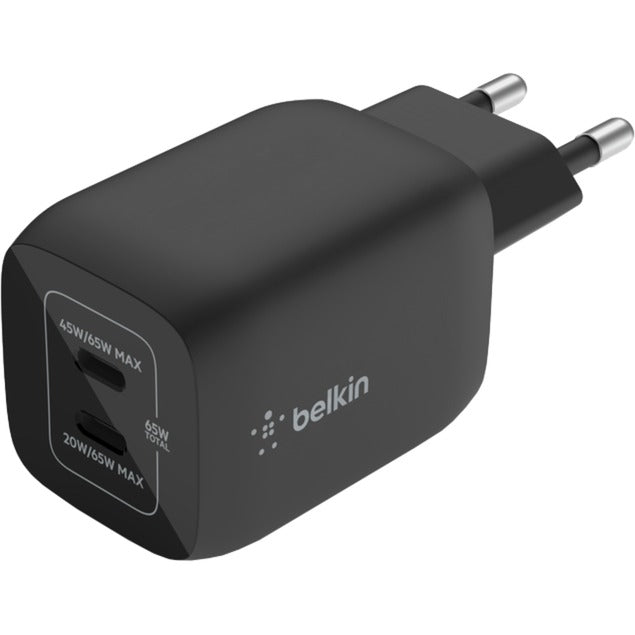 Belkin boostcharge pro 2-poorts usb-c gan-wandlader met pps (65 w) (zwart)