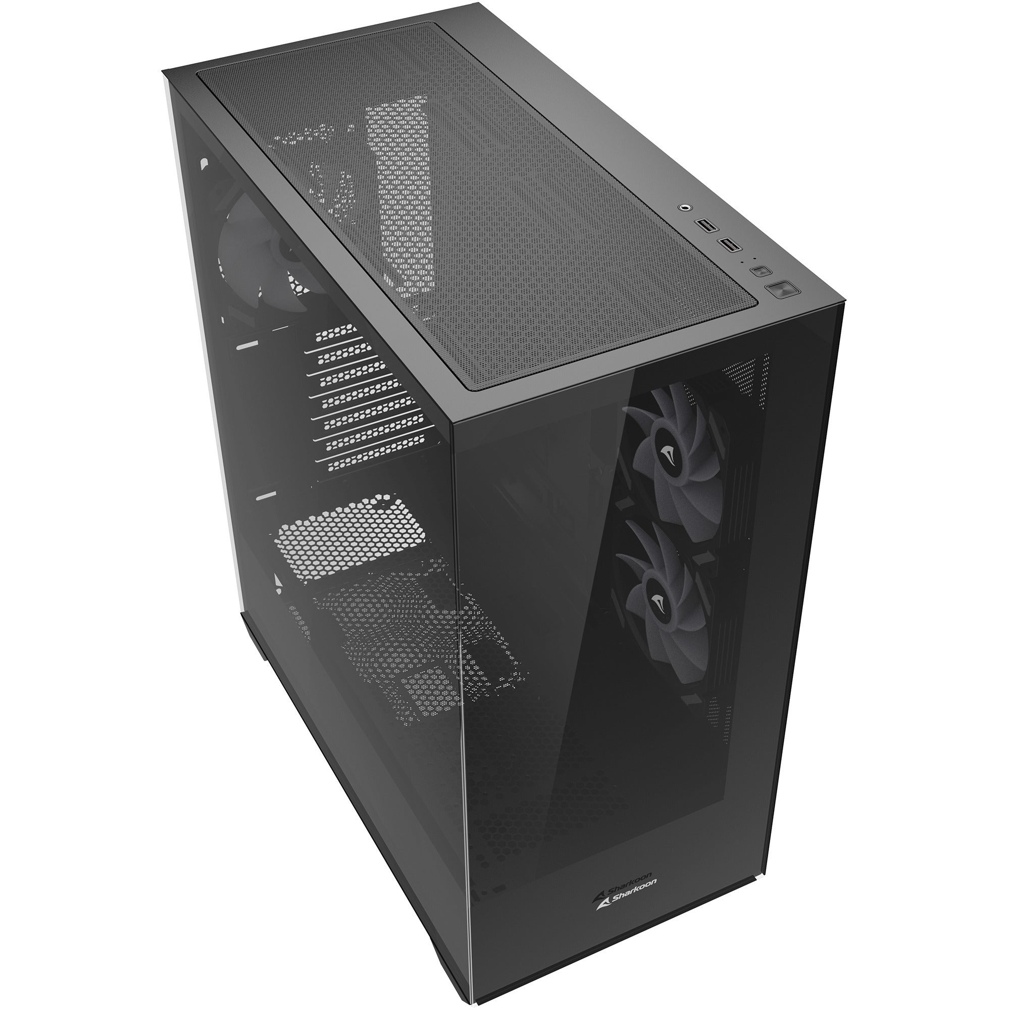 Sharkoon sk6 argb midi tower behuizing (zwart | 2x usb-a | rgb | tempered glass)
