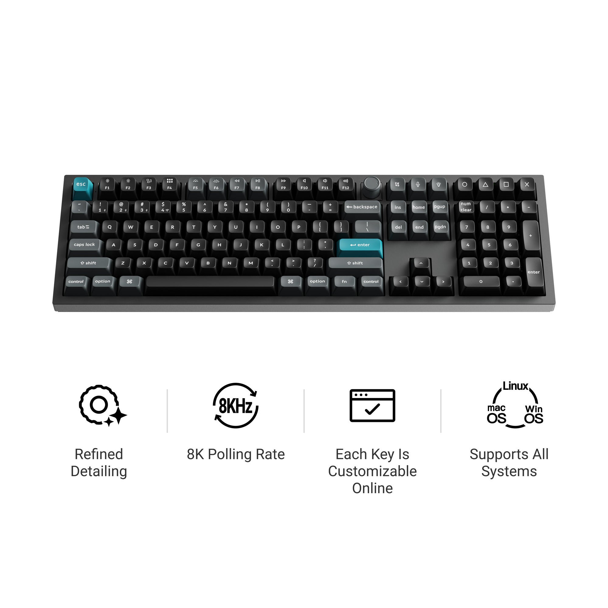 Keychron q6 ultra-m3 8k wireless custom mechanical keyboard (zwart, us lay-out (qwerty), silk pom brown, 100%, rgb, hot swap, 8k, 2.4 ghz bluetooth 5.2 usb-c)