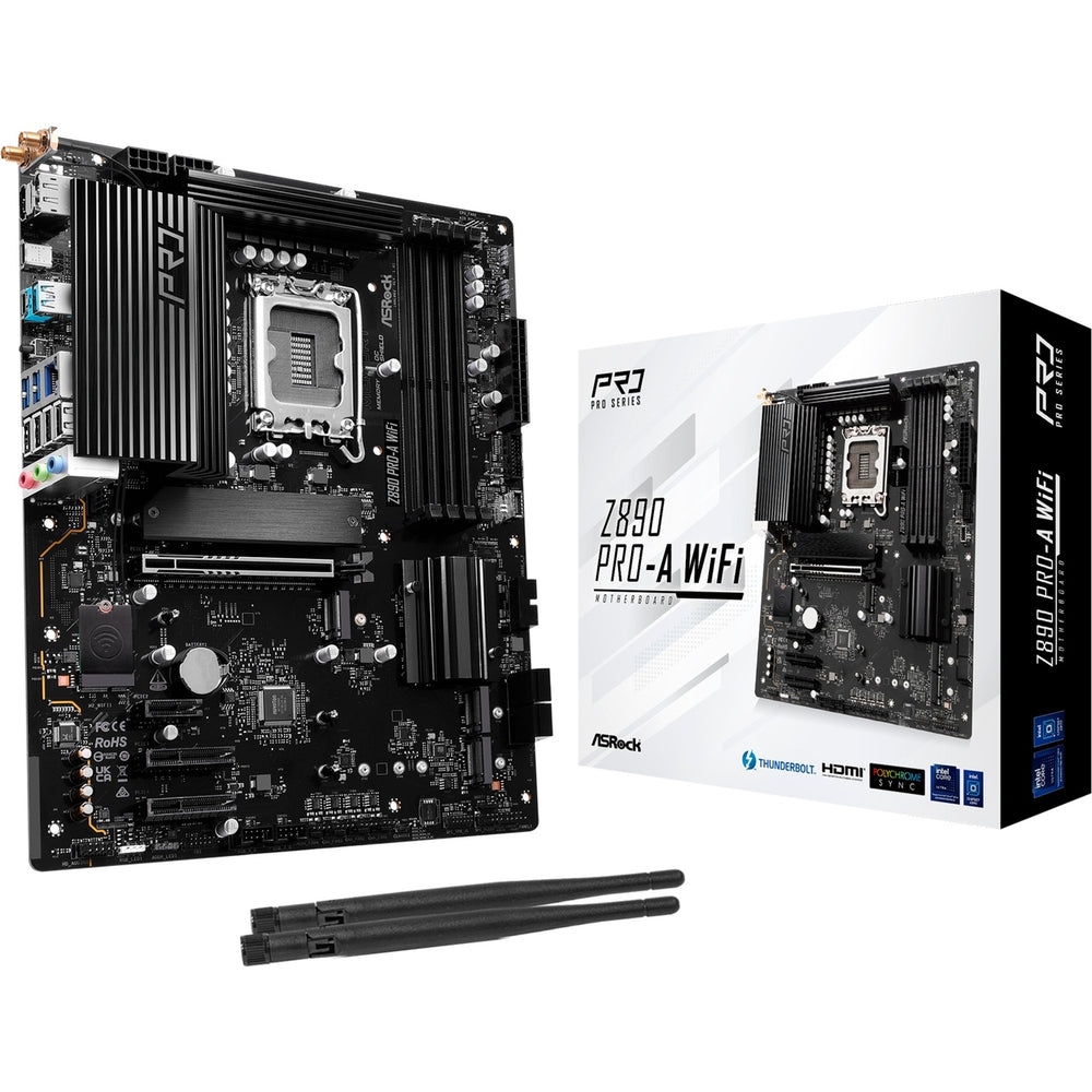 Asrock z890 pro-a wifi socket 1851 moederbord (zwart, raid, 2.5gb-lan, wi-fi 6e, bt, sound, atx)