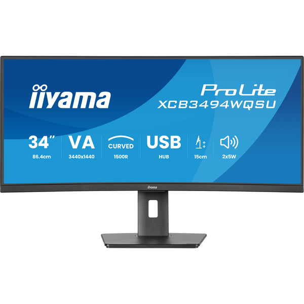 Iiyama prolite xcb3494wqsu-b1 34 curved ultrawide monitor (zwart, 1x displayport, 2x hdmi, 2x usb-c, 2x usb-a, 120 hz)