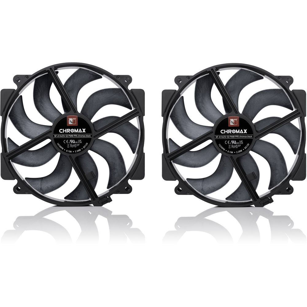 Noctua nf-a14x25r g2 pwm sx2-pp chromax.black case fans (zwart, 2 stuks, 140 x 140 x 25 mm)